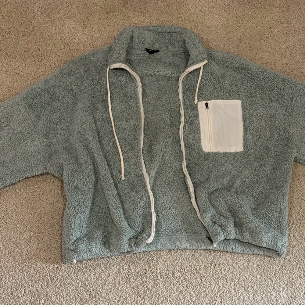 PacSun Green Fleece Jacket with White Accents